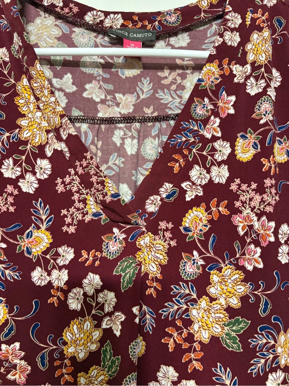 Vince Camuto Burgundy Floral V-Neck Blouse - Picture 3 of 8